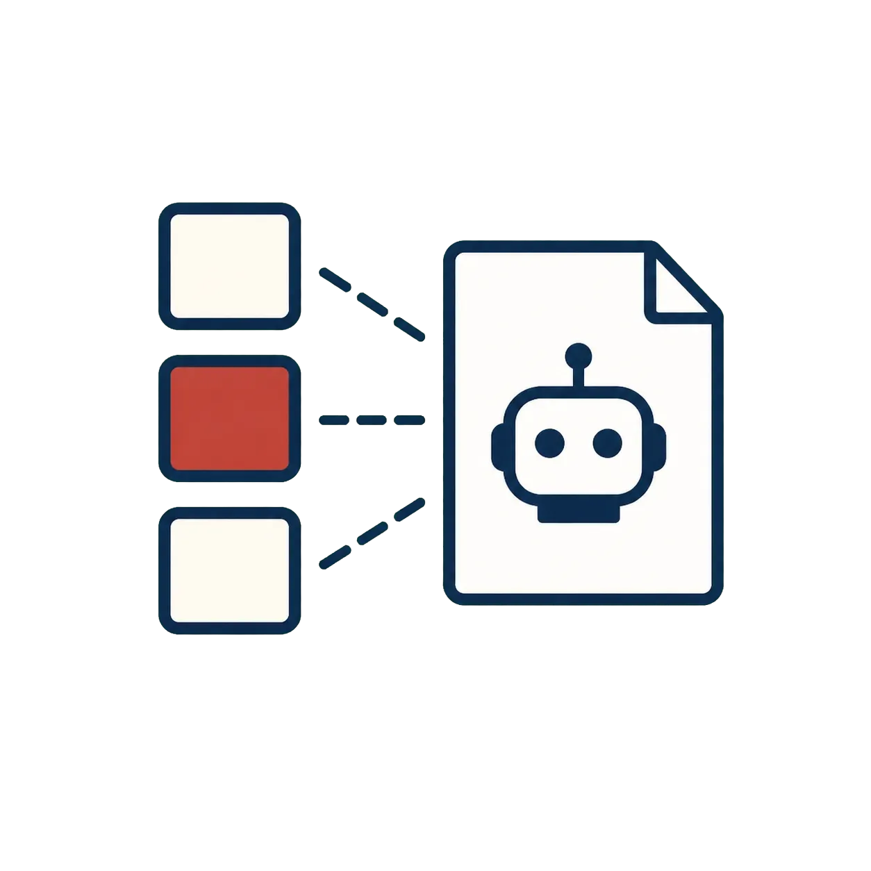 三つの候補業務から一つのAI活用案へ絞るイメージ