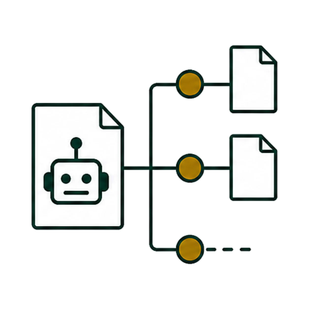 AI出力の項目から情報源へ伸びる線の一つが途中で切れているイメージ