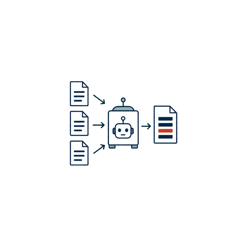 三つの情報源をAIが一つの更新済み営業リストへまとめるイメージ